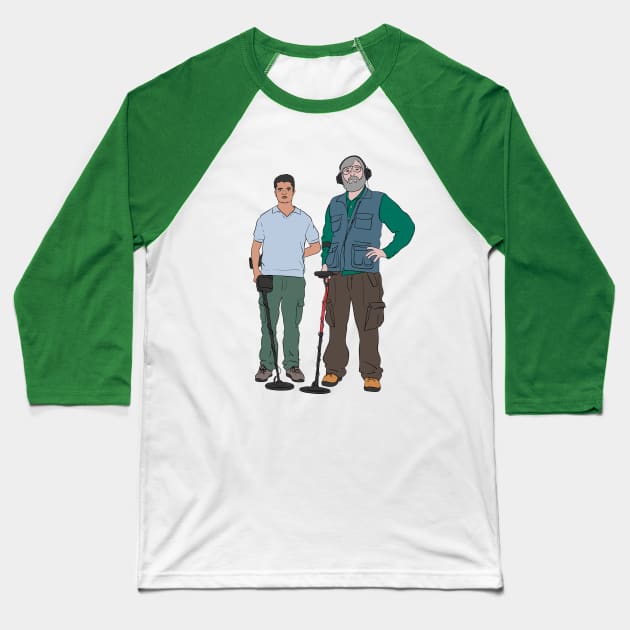 Russell & Hugh - DMDC - Detectorists Baseball T-Shirt by InflictDesign